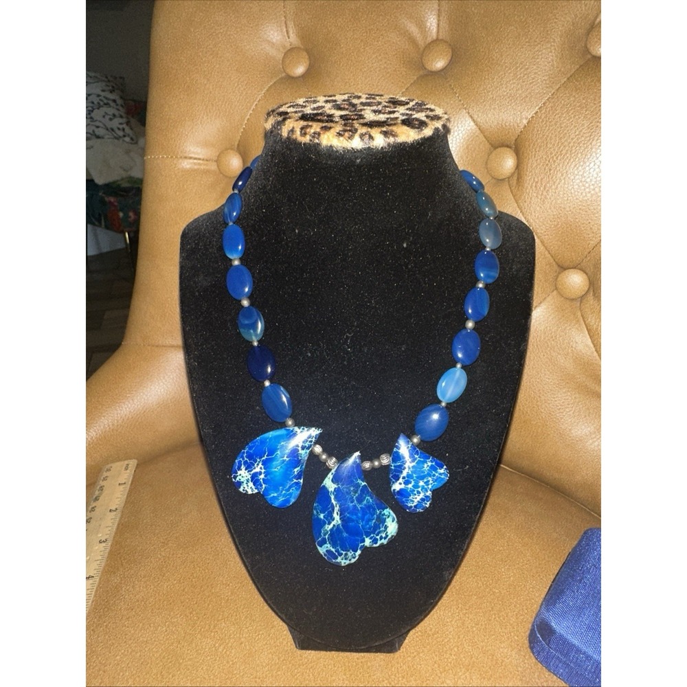 Blue Agate Gemstone & Crystal Bead Necklace